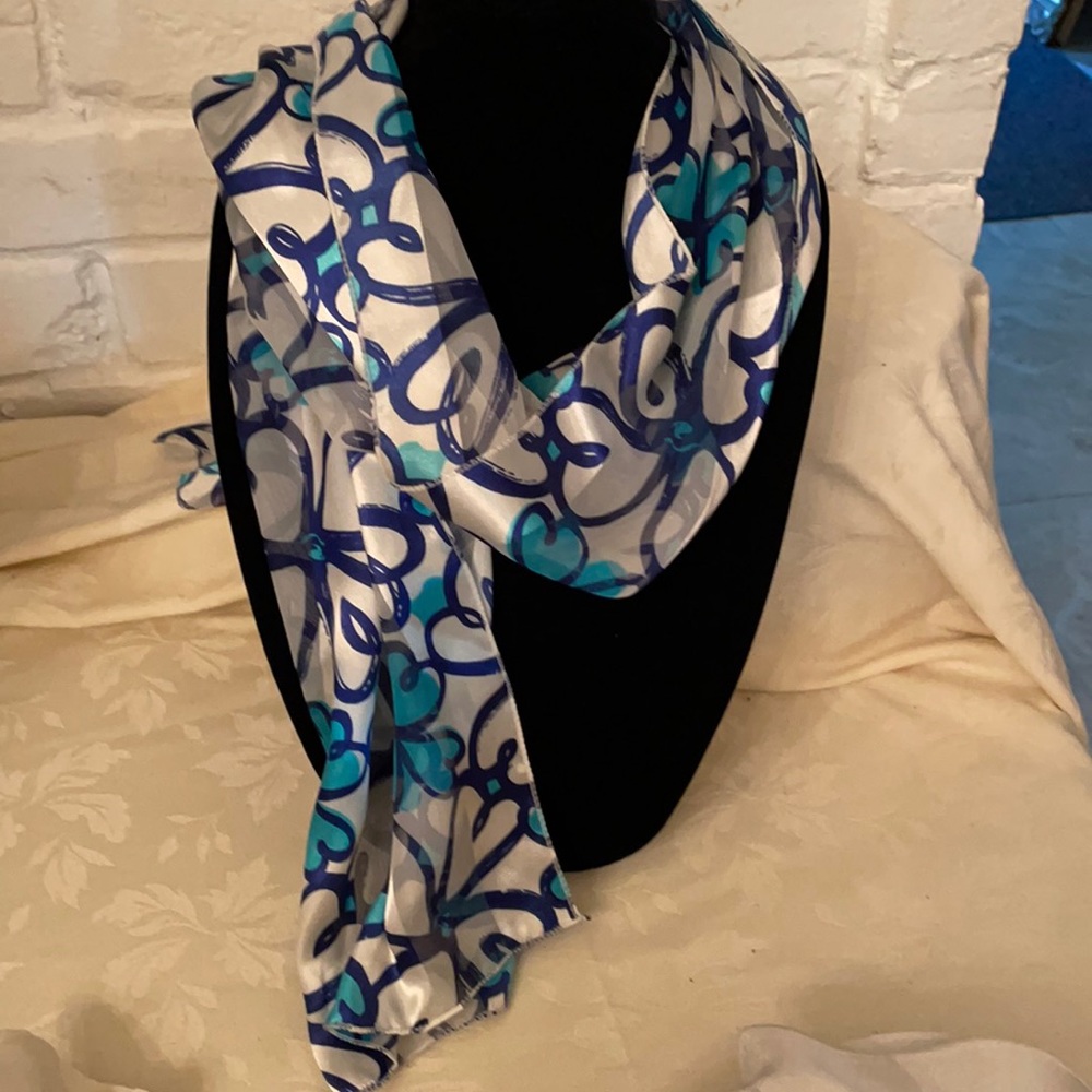 Beautiful blue turquoise white silky scarf (OLCC-AF)